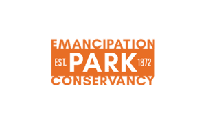logo for emancipation park conservancy in orange with est. 1872, centered around the word park.
