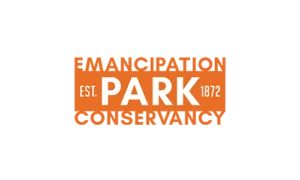 logo for emancipation park conservancy in orange with est. 1872, centered around the word park.