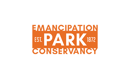 Emancipationpark - Hodgson Agency logo for emancipation park conservancy in orange with est. 1872, centered around the word park.
