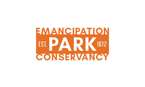 Emancipationpark - Hodgson Agency logo for emancipation park conservancy in orange with est. 1872, centered around the word park.