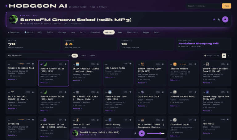 Free Public Internet Radio - Hodgson AI