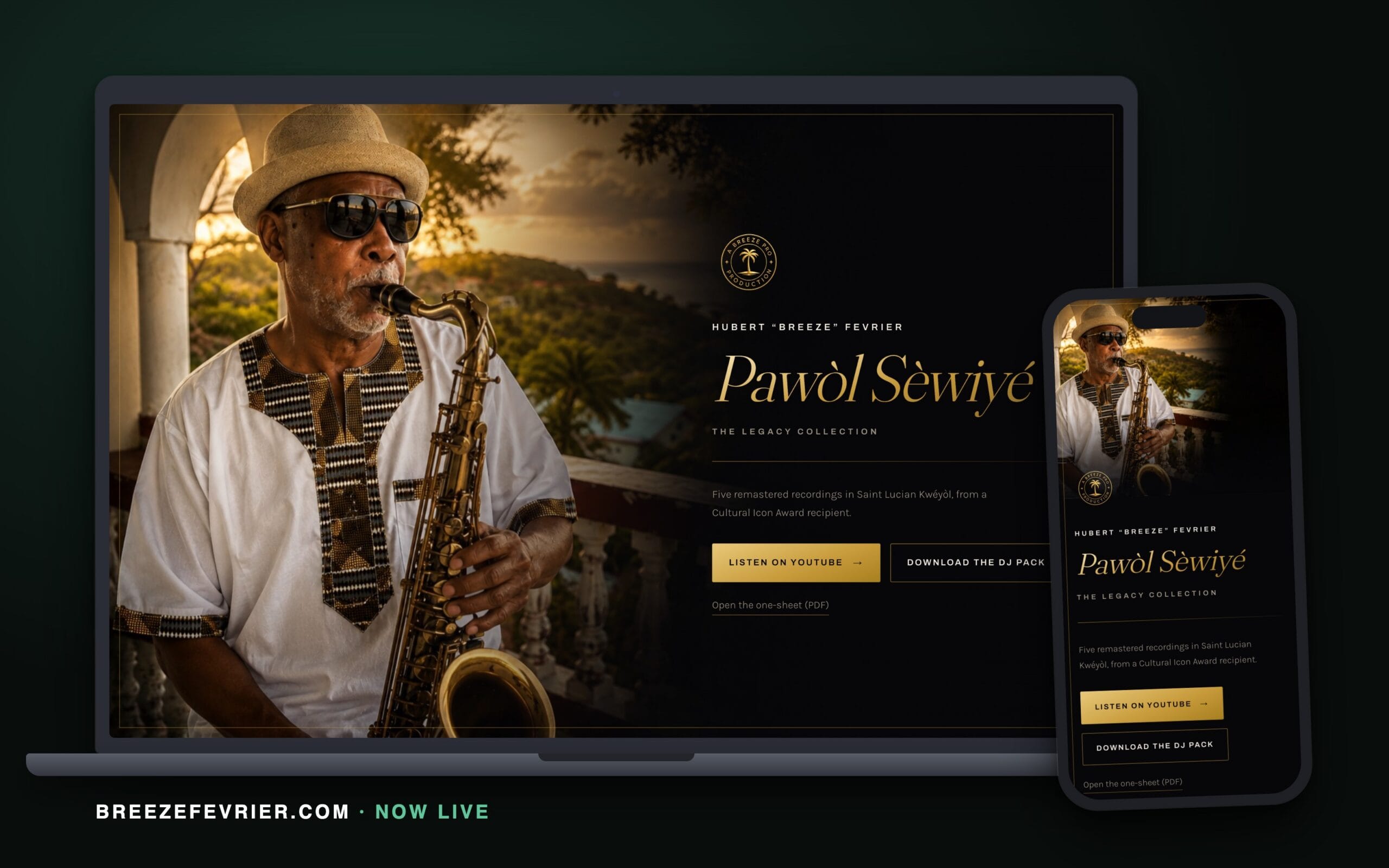 hubert breeze fevrier pawòl sèwiyé website on a laptop and a phone