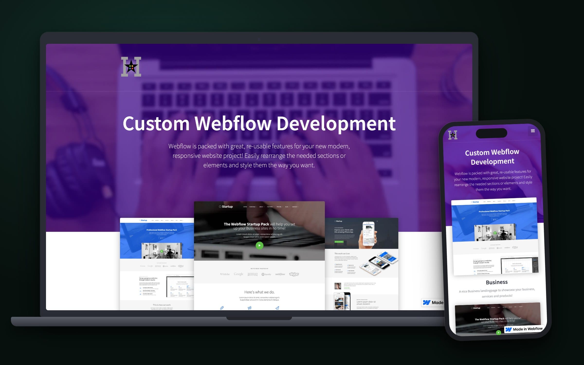 hodgson agency webflow page shown on a laptop and a phone