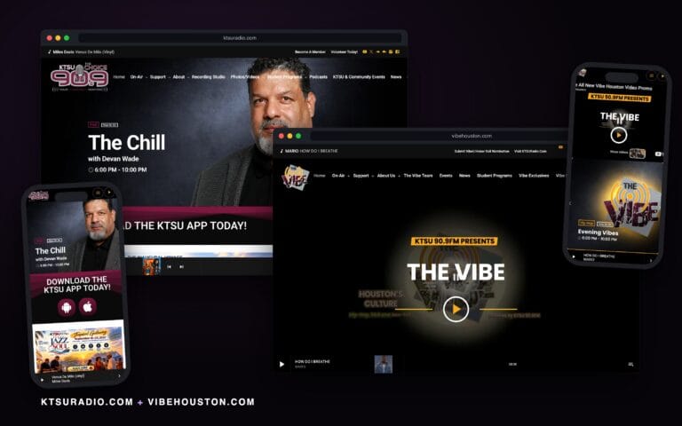 KTSU and The Vibe Houston websites on desktop and mobile