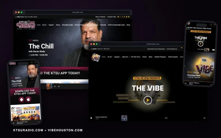 KTSU and The Vibe Houston websites on desktop and mobile