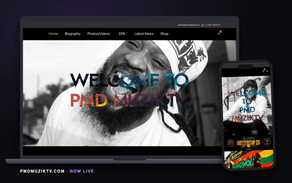 PMD Muzik TV website on a laptop and a phone